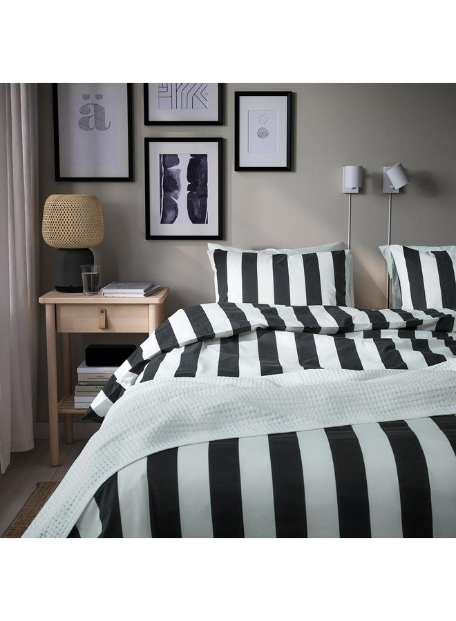 erorex Duvet cover and pillowcase, black/white/striped, 150x200/50x80 cm - Image 3
