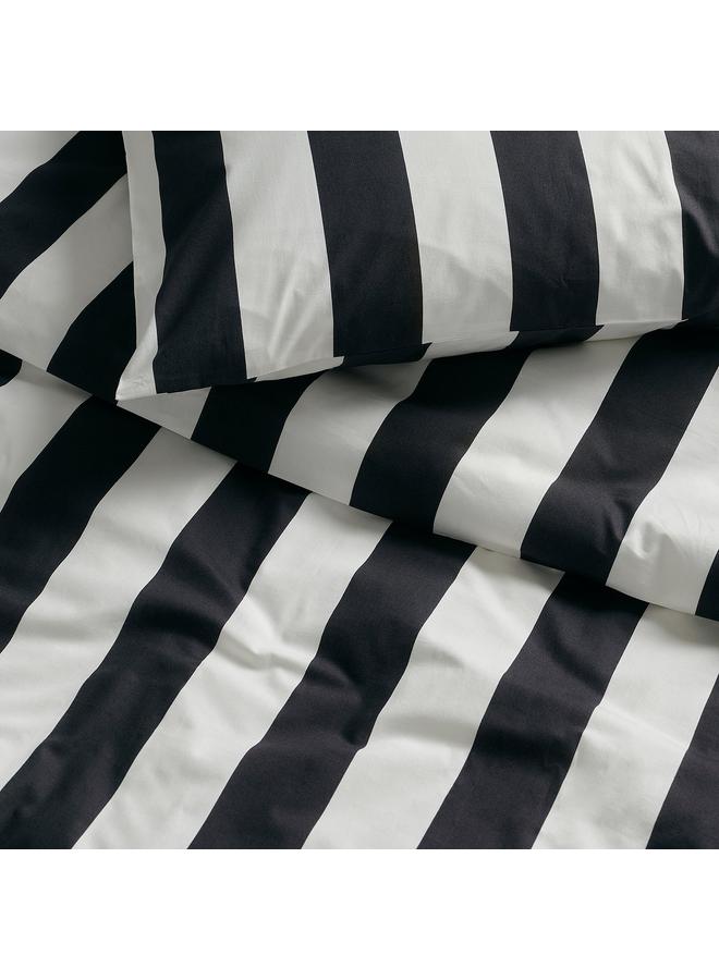 erorex Duvet cover and pillowcase, black/white/striped, 150x200/50x80 cm - Image 2