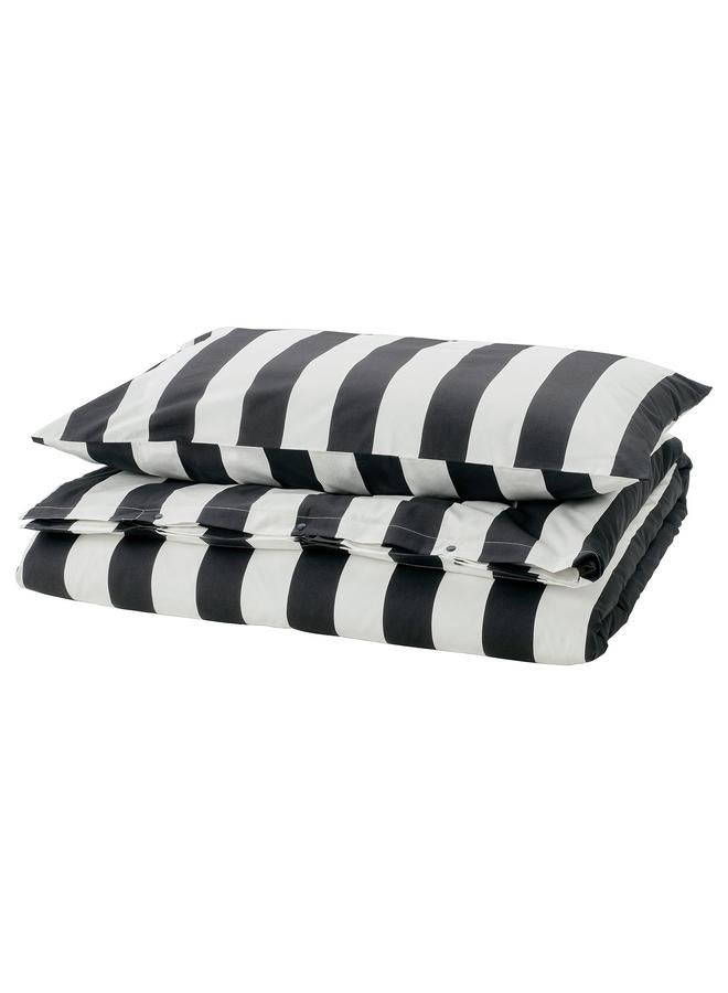 erorex Duvet cover and pillowcase, black/white/striped, 150x200/50x80 cm - Image 1