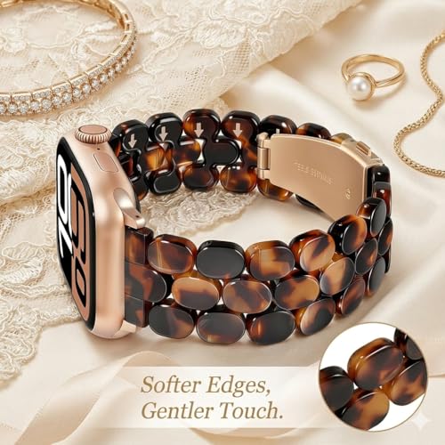 V-MORO Cute Resin Band Compatible with Apple Watch Series 7/8/9/10/11 46mm/45mm/44mm/42mm Fashion Strap for iWatch Series 6/5/4/3/2/1/SE Lightweight Bracelet Wristband Women(Amber Tortoiseshell) - Image 5