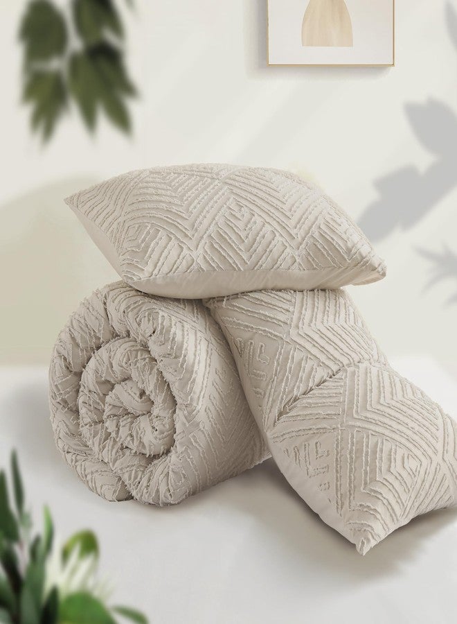 Andency Oatmeal Comforter California King Size, 3 Pieces Boho Bedding Set & Collections, Farmhouse Tufted Fluffy Bedding Comforter Sets for All Seasons (1 Comforter 104x96In, 2 Pillowcases) - Image 3