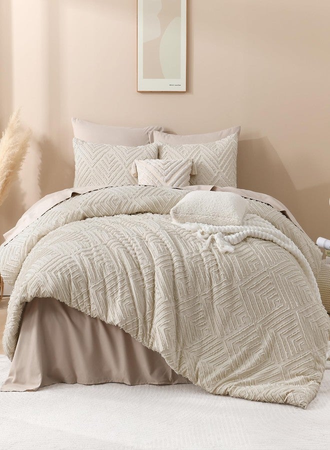 Andency Oatmeal Comforter California King Size, 3 Pieces Boho Bedding Set & Collections, Farmhouse Tufted Fluffy Bedding Comforter Sets for All Seasons (1 Comforter 104x96In, 2 Pillowcases) - Image 2