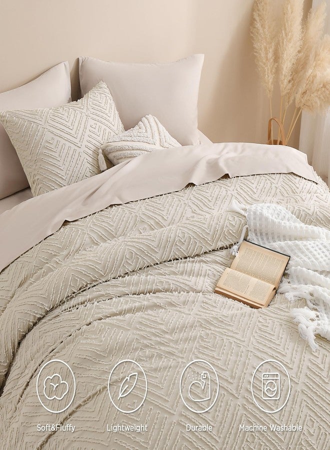 Andency Oatmeal Comforter California King Size, 3 Pieces Boho Bedding Set & Collections, Farmhouse Tufted Fluffy Bedding Comforter Sets for All Seasons (1 Comforter 104x96In, 2 Pillowcases) - Image 4