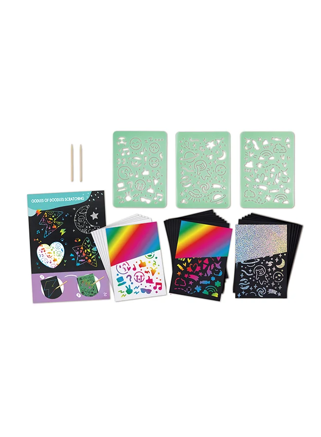 هيب Hape Oodles of Doodles Scratching - Scratch Art Set for Kids - Rainbow Scratch Art Paper with Wooden Stylus for Children Age 4+ Years