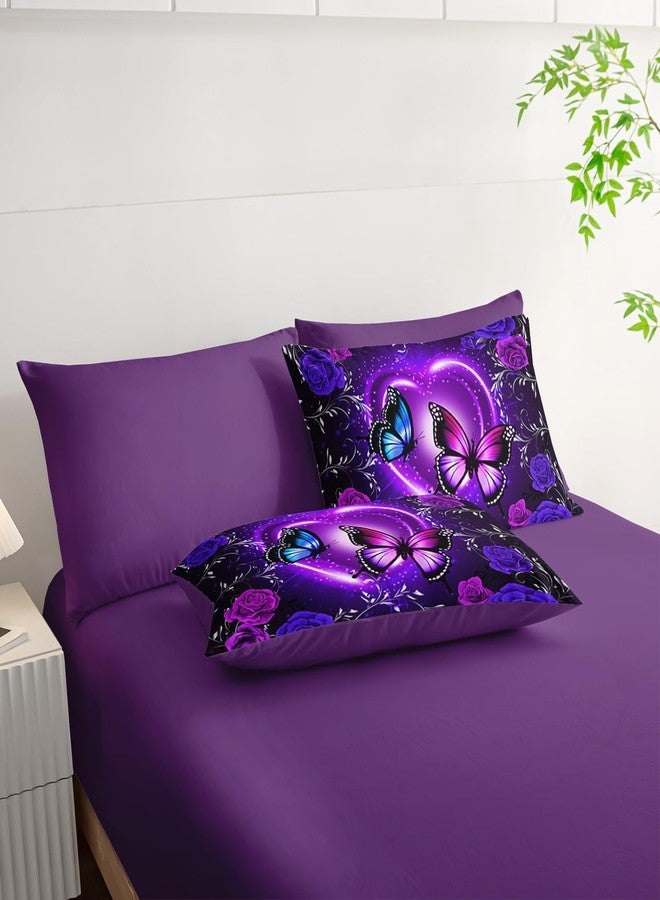 Tuzaovy Purple Butterfly Comforter Set 7 Piece Queen Size Bed in A Bag,Dreamy Butterfly Bedding for Girls Room Decor,Soft Microfiber Comforter with Fitted Sheet,Flat Sheet, Pillowcases & Shams - Image 4