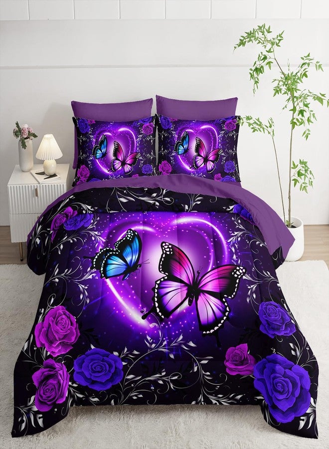 Tuzaovy Purple Butterfly Comforter Set 7 Piece Queen Size Bed in A Bag,Dreamy Butterfly Bedding for Girls Room Decor,Soft Microfiber Comforter with Fitted Sheet,Flat Sheet, Pillowcases & Shams - Image 2