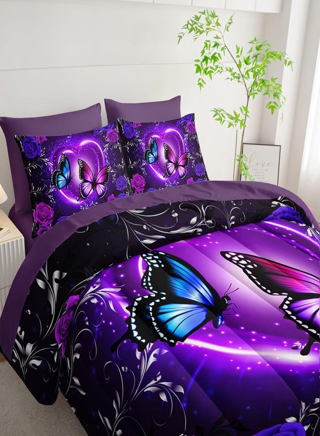 Tuzaovy Purple Butterfly Comforter Set 7 Piece Queen Size Bed in A Bag,Dreamy Butterfly Bedding for Girls Room Decor,Soft Microfiber Comforter with Fitted Sheet,Flat Sheet, Pillowcases & Shams - Image 3