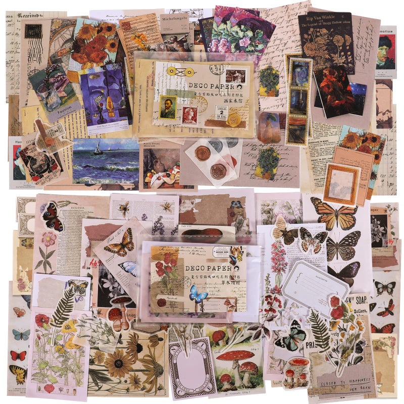 MITINU Scrapbook Supplies Pack (400 Pieces) for Art Journaling Bullet Junk Journal Supplies Planners DIY Vintage Stickers Craft Kits Notebook Collage Album Aesthetic Picture Frames (Nature&Art) - Image 1