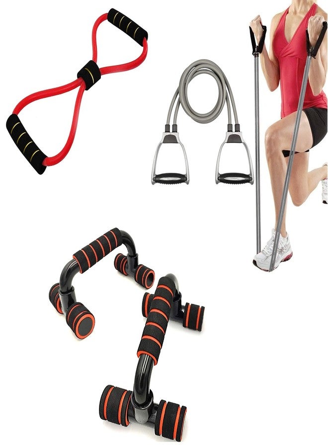 LIVOX Double Toning Tube, Resistance Tube with Push up Bar Combo Home Gym Exercise Equipment for Men and Women Gym Set for Home Workout (Multi, Pack of 3) - Image 1
