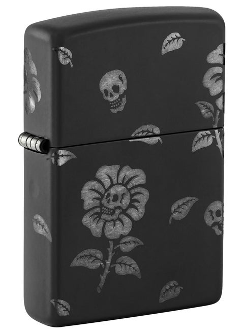 48931 218 Flower Skulls Design Black Matte Windproof Lighter