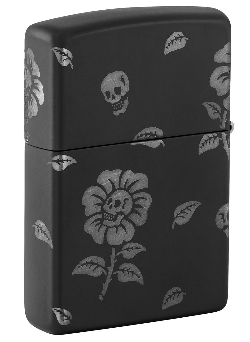 48931 218 Flower Skulls Design Black Matte Windproof Lighter