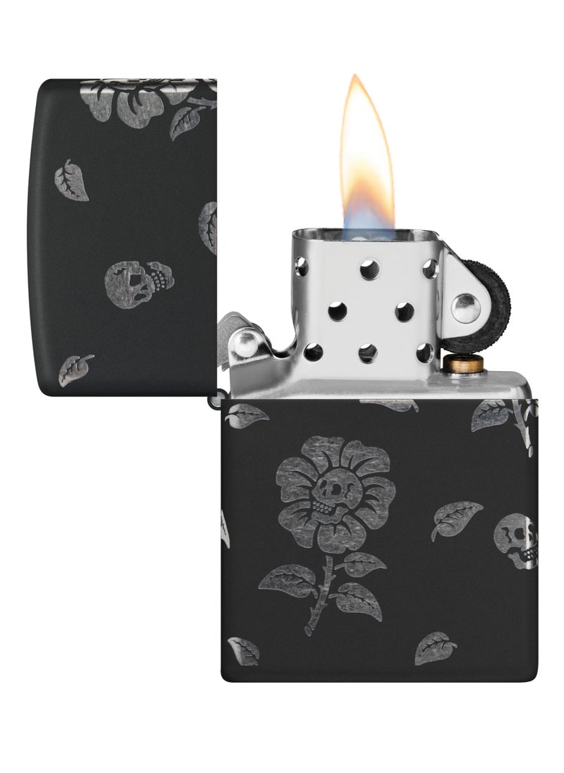48931 218 Flower Skulls Design Black Matte Windproof Lighter