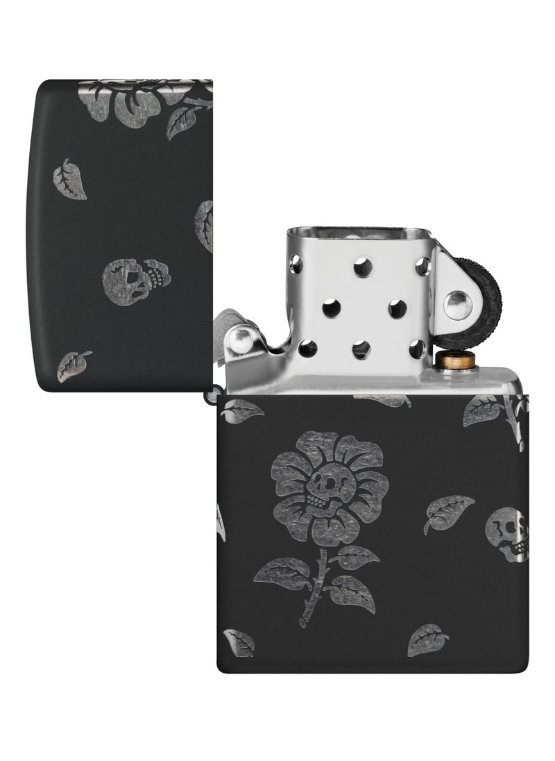 48931 218 Flower Skulls Design Black Matte Windproof Lighter