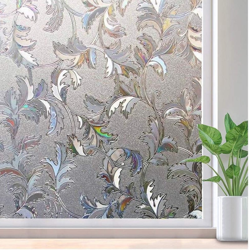 WALLTON Privacy Vinyl Frosted Window Film Glass Sticker Self-Adhesive Film Tint Wallpaper Opaque Sheet for Glass Privacy Cover Window, Door, Office, Home.| Anti-UV. (16x96 Inch, Coriander Leaves) - Image 1