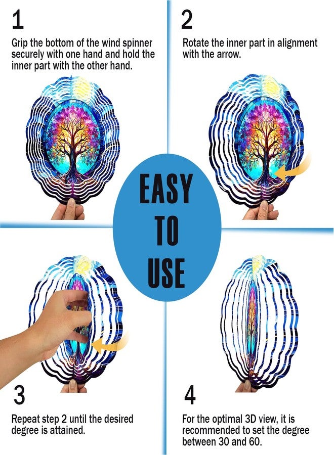 PUCPAM Tree of Life Wind Spinner, 3D Hanging Stainless Steel Garden Spinner, Wind Spinner Hanging for Outdoor & Indoor Décor, Unique Gifts for Yard Garden Decoration or Patio Décor (Tree of Life) - Image 3