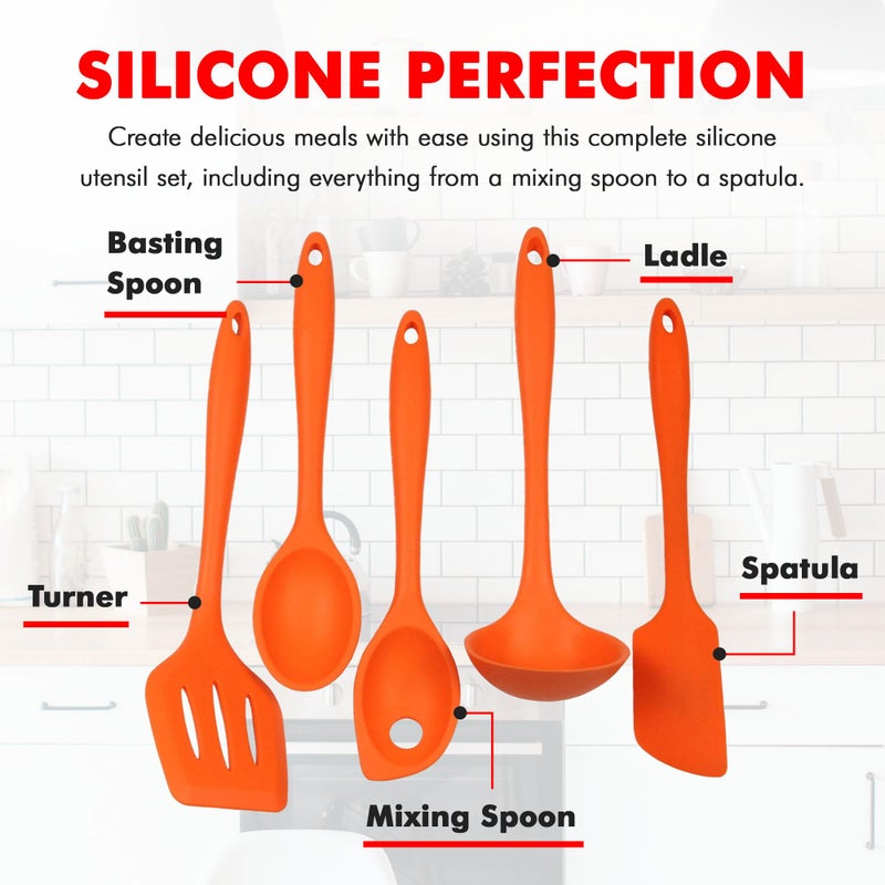 Chef Craft Premium Silicone Kitchen Tool and Utensil Set, 5 Piece, Orange - Image 4