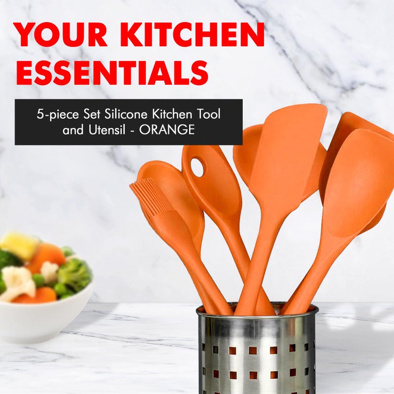 Chef Craft Premium Silicone Kitchen Tool and Utensil Set, 5 Piece, Orange - Image 2