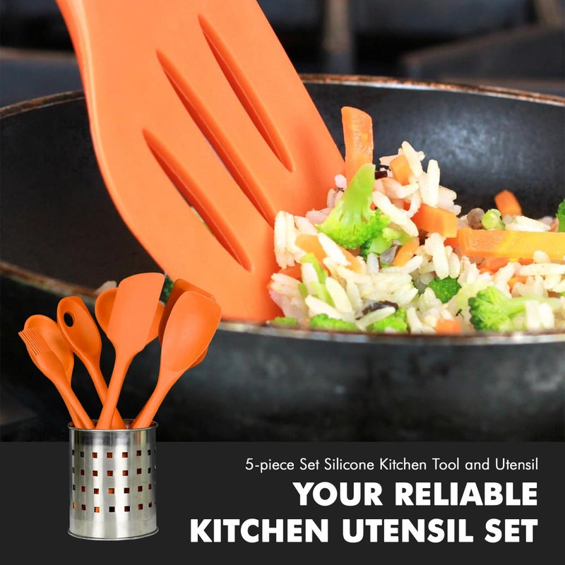 Chef Craft Premium Silicone Kitchen Tool and Utensil Set, 5 Piece, Orange - Image 5