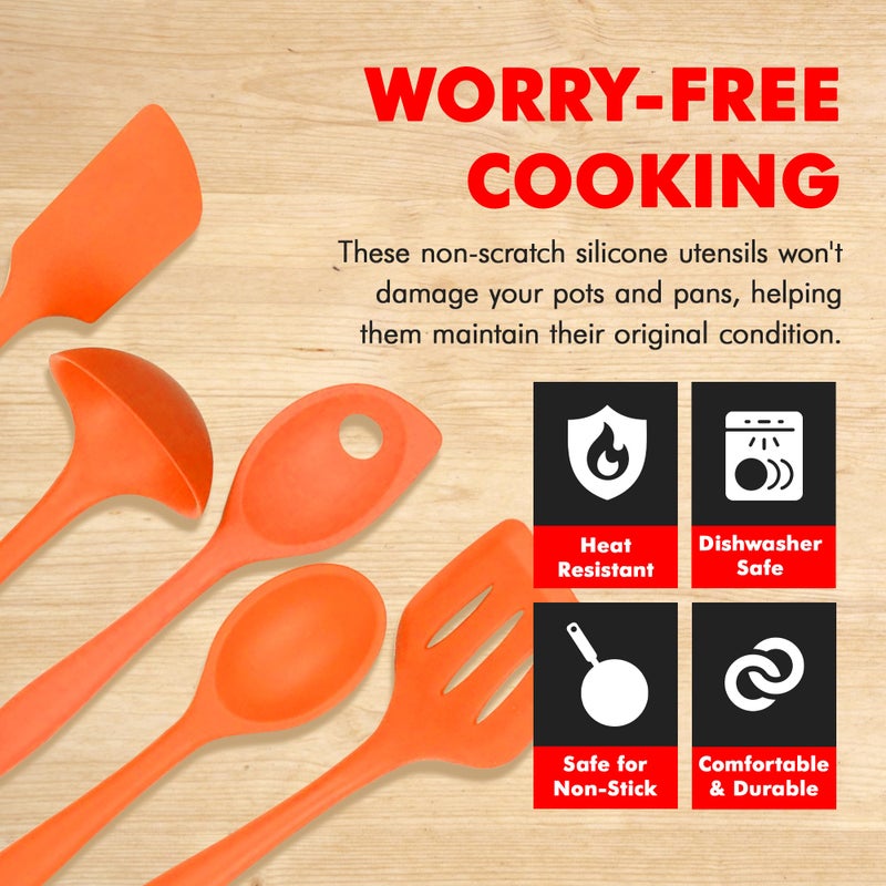 Chef Craft Premium Silicone Kitchen Tool and Utensil Set, 5 Piece, Orange - Image 3