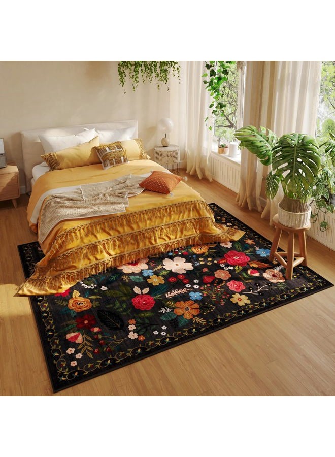 Rugcomf Area Rugs 9x12 Living Room Clearance Washable Boho Rug Non Slip Floral Vintage Low Pile Large Rug for Living Room, Bedroom, Farmhouse, Dining Room, Kids Playroom(Black) - Image 5
