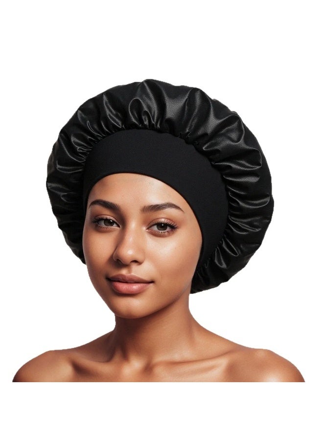 Generic 2Pcs Silk Bonnet for Sleeping, Satin Hair Bonnets, Soft Elastic Band Silk Sleep Cap, Hair Wrap for Women(Black*1, Turmeric*1)  - Image 3