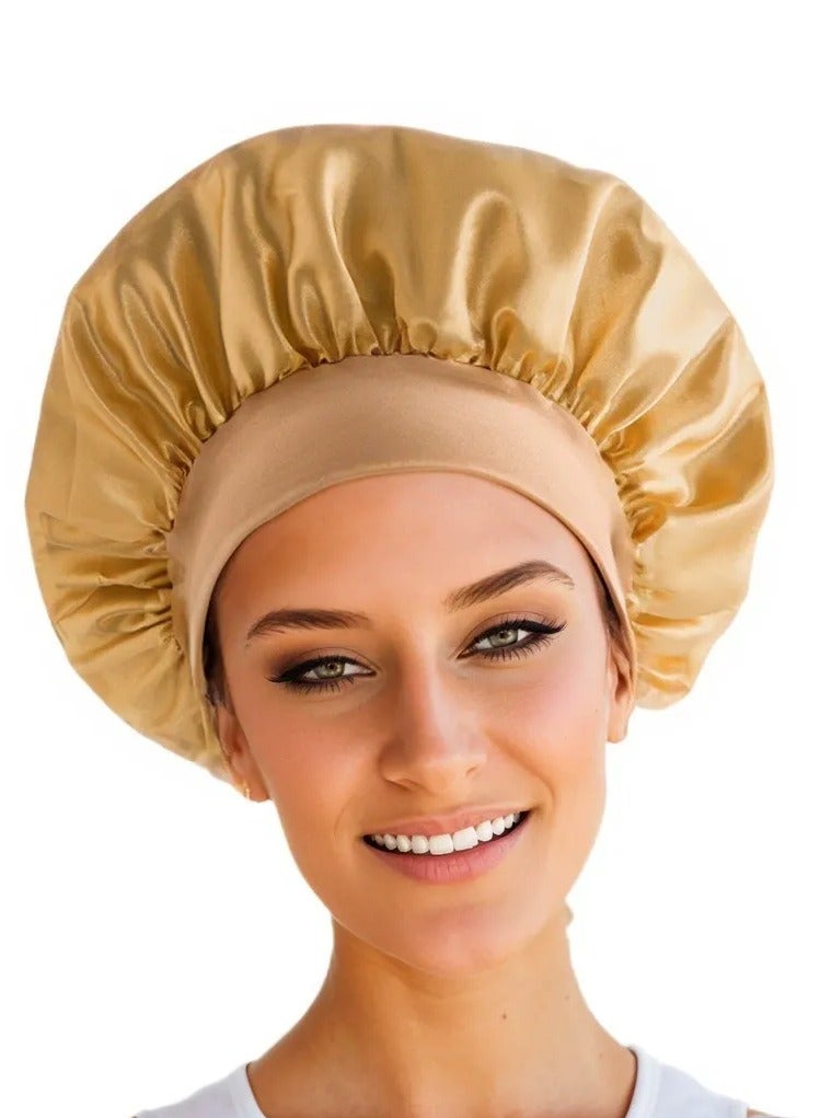 Generic 2Pcs Silk Bonnet for Sleeping, Satin Hair Bonnets, Soft Elastic Band Silk Sleep Cap, Hair Wrap for Women(Black*1, Turmeric*1)  - Image 5