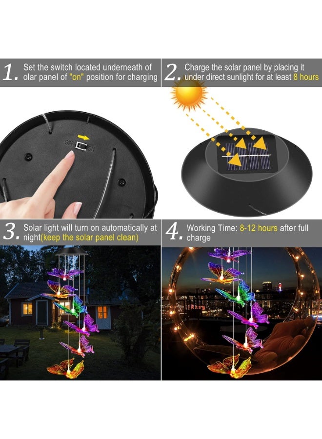 أجراس رياح فراشة تعمل بالطاقة الشمسية لديكور الحديقة الخارجية، ضوء LED متغير الألوان - Image 3