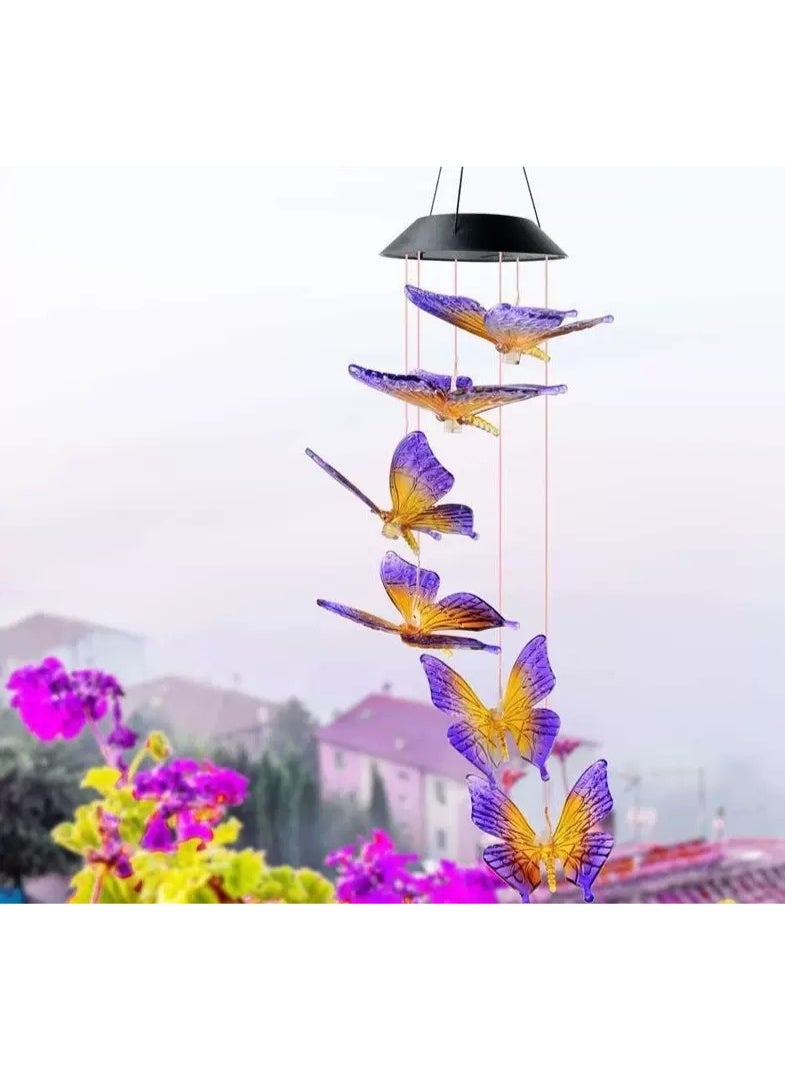 أجراس رياح فراشة تعمل بالطاقة الشمسية لديكور الحديقة الخارجية، ضوء LED متغير الألوان - Image 1