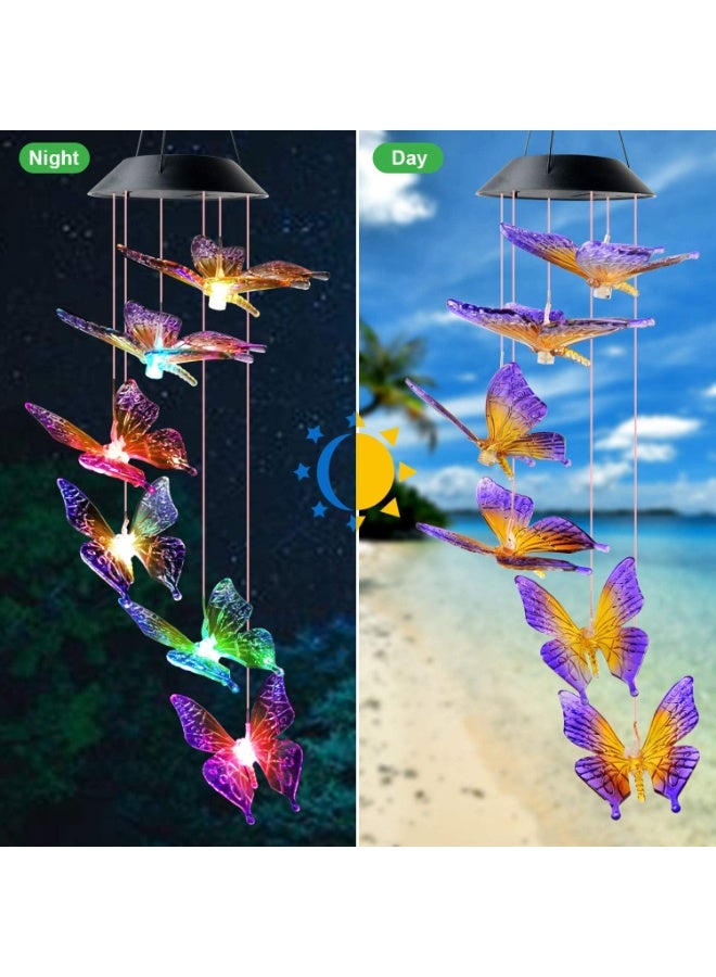 أجراس رياح فراشة تعمل بالطاقة الشمسية لديكور الحديقة الخارجية، ضوء LED متغير الألوان - Image 2