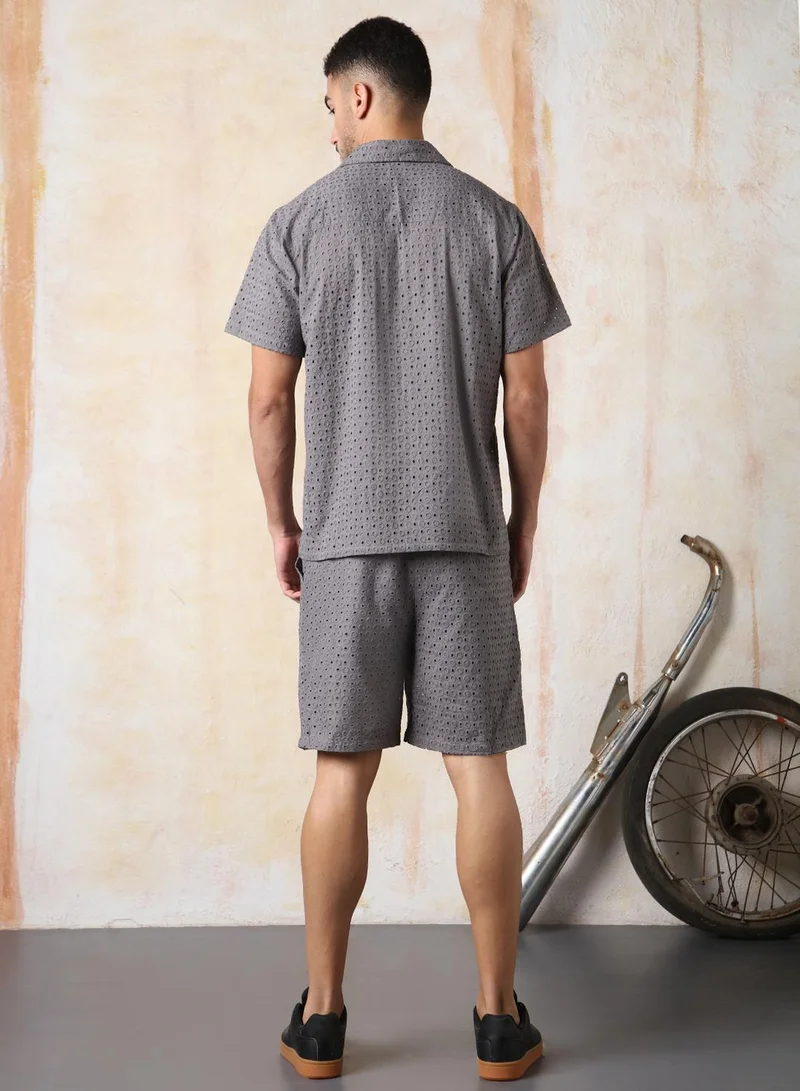 HIGH STAR Self Design Pure Cotton Shiffili Shirt With Shorts Co ord set