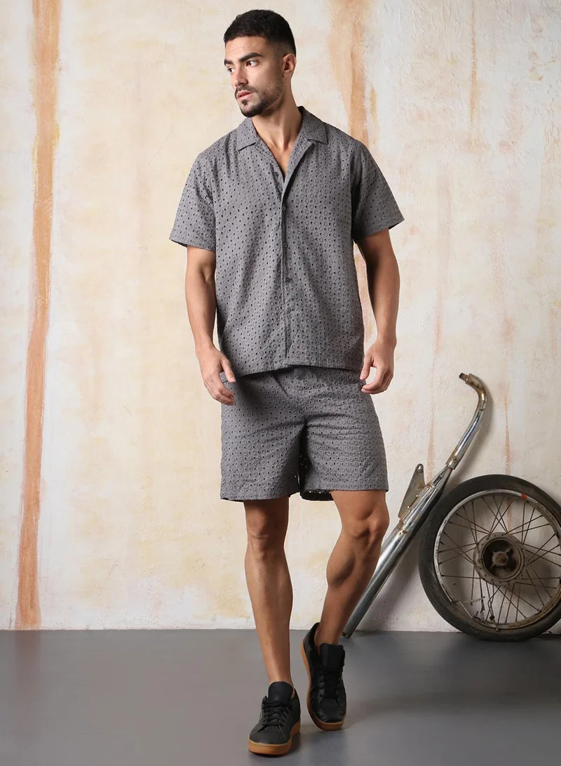 HIGH STAR Self Design Pure Cotton Shiffili Shirt With Shorts Co ord set