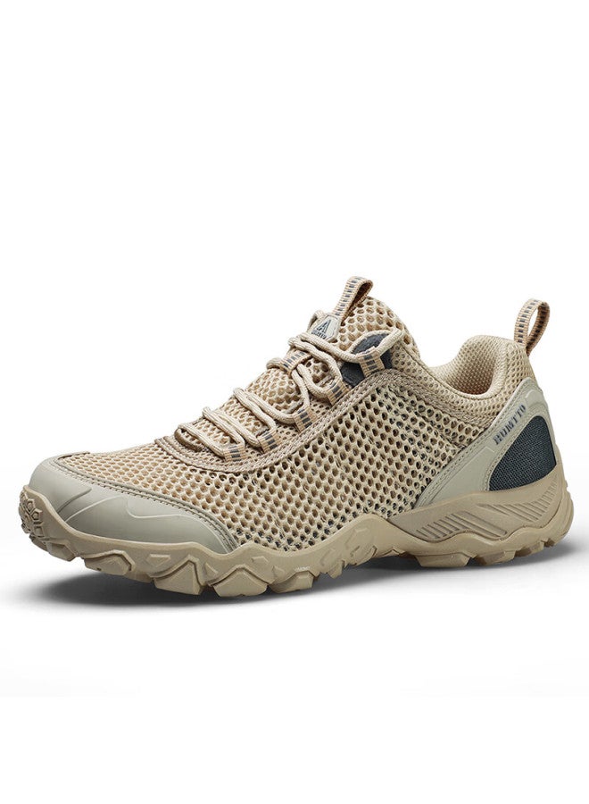 HUMTTO Humtto Summer Mesh Hiking Shoes For Men With Anti-slip Rubber Outsole Outdoor Climbing Shoes Breathable Casual Men's Shoes Sand Color Size 43 - Image 1