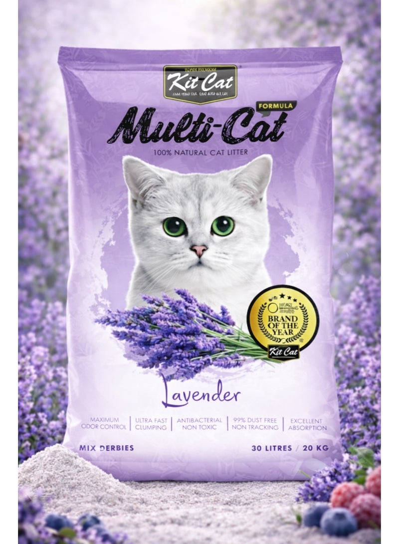 Kit Cat Super Premium Multi-Cat Formula Lavender Flavor 100% Natural Bentonite Cat Litter 30L Pack - Image 1