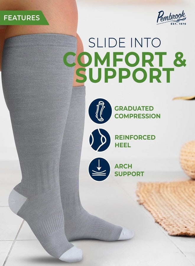 Pembrook® 3 Pairs Plus Size Compression Socks Wide Calf - 15-20 mmHg Bamboo Viscose Men and Women Wide Calf, Plus Size, Black, White, Gray - Image 2