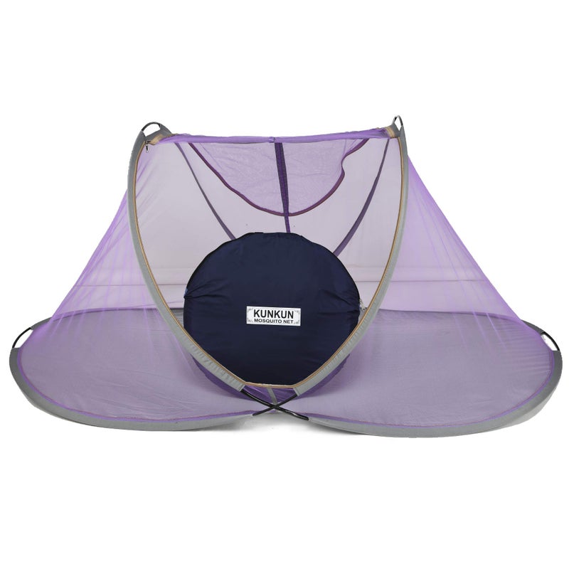 KUNKUN® Foldable Polyester Maharani net Standard Quality of Single Bed Mosquito Net (L-215× B-102× H-90) Purple - Image 2