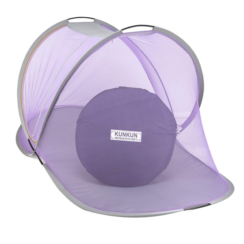 KUNKUN® Foldable Polyester Maharani net Standard Quality of Single Bed Mosquito Net (L-215× B-102× H-90) Purple - Image 1