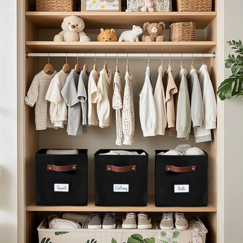 DECOMOMO Storage Cubes, 13x13x13 Storage Cube Bins with Labels, Fabric Organizer Bins (13" / 6pcs, Black) - Image 4