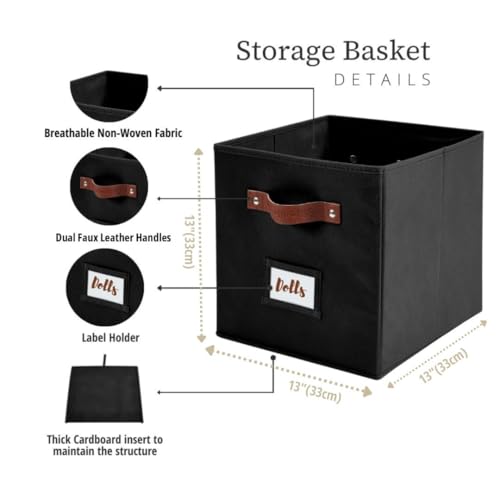 DECOMOMO Storage Cubes, 13x13x13 Storage Cube Bins with Labels, Fabric Organizer Bins (13" / 6pcs, Black) - Image 3
