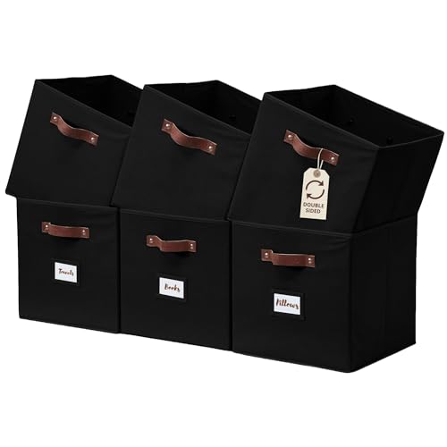 DECOMOMO Storage Cubes, 13x13x13 Storage Cube Bins with Labels, Fabric Organizer Bins (13" / 6pcs, Black) - Image 1