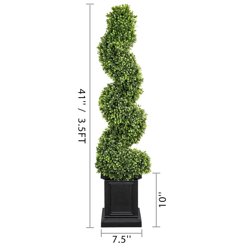 colorspec Boxwood Outdoor Topiary Set of 2, 3.5ft Tall Porch Trees, All-Year Green Fake Plant Topiary Trees Artificial Outdoor with Sturdy Pot for Porch Indoor (Spiral) - Image 2