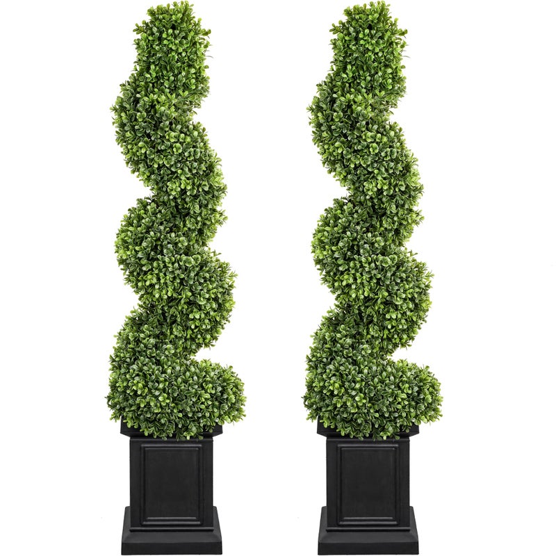 colorspec Boxwood Outdoor Topiary Set of 2, 3.5ft Tall Porch Trees, All-Year Green Fake Plant Topiary Trees Artificial Outdoor with Sturdy Pot for Porch Indoor (Spiral) - Image 1