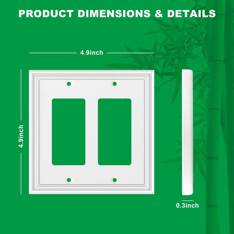 OKAYZIP White Decorative Double Decorator Switch Covers Wall Plate, Natural Material Rocker Switch Plates for Receptacle, GFCI Outlet, Dimmer Switch - Modern Style (2 Gang Decorator 2 Pack) - Image 3