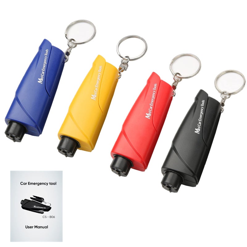 365Home 4Pack Car Window Breaker Keychain Seatbelt Cutter 3in1 Glass Breaker and Seat Belt Cutter Car Emergency Escape Tool with User Manual for Land and Underwater