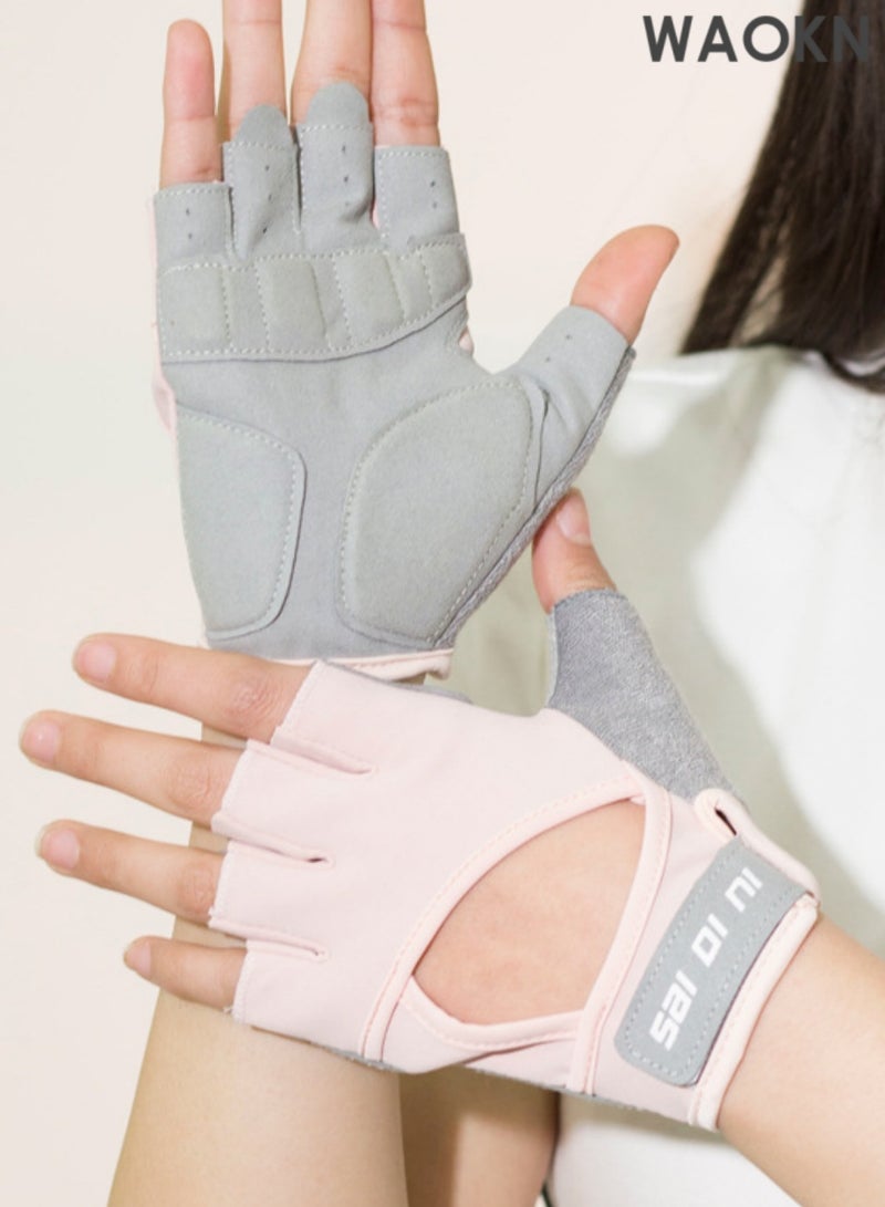 دبليو أيه أو كي أن قفازات يد رياضية مضادة للانزلاق ومقاومة للتآكل، قفازات تمرين مريحة وقفازات رياضية قابلة للتنفس لرفع الأثقال، قفازات تمرين نصف إصبع قابلة للتنفس لتدريب الأثقال، السحب، لياقة الصالة الرياضية، قفازات العمل المنزلي، قفازات ظهر منحني مفتوح، وردي متوسط - Image 4