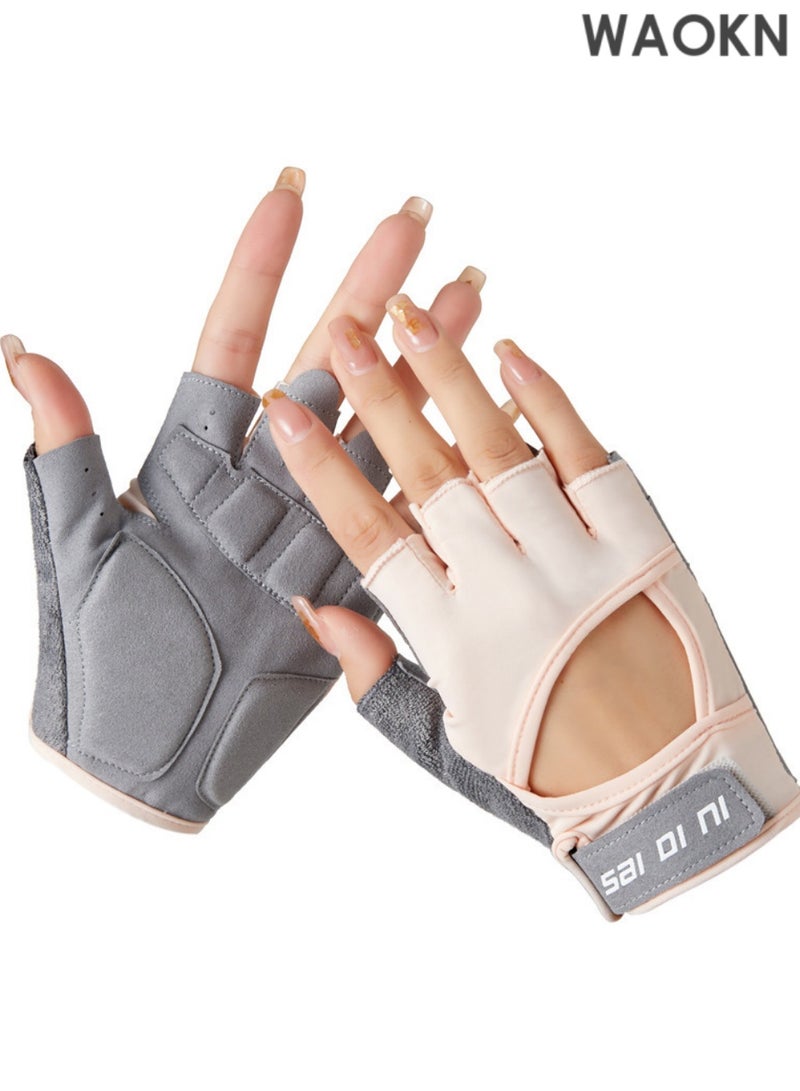 دبليو أيه أو كي أن قفازات يد رياضية مضادة للانزلاق ومقاومة للتآكل، قفازات تمرين مريحة وقفازات رياضية قابلة للتنفس لرفع الأثقال، قفازات تمرين نصف إصبع قابلة للتنفس لتدريب الأثقال، السحب، لياقة الصالة الرياضية، قفازات العمل المنزلي، قفازات ظهر منحني مفتوح، وردي متوسط - Image 1