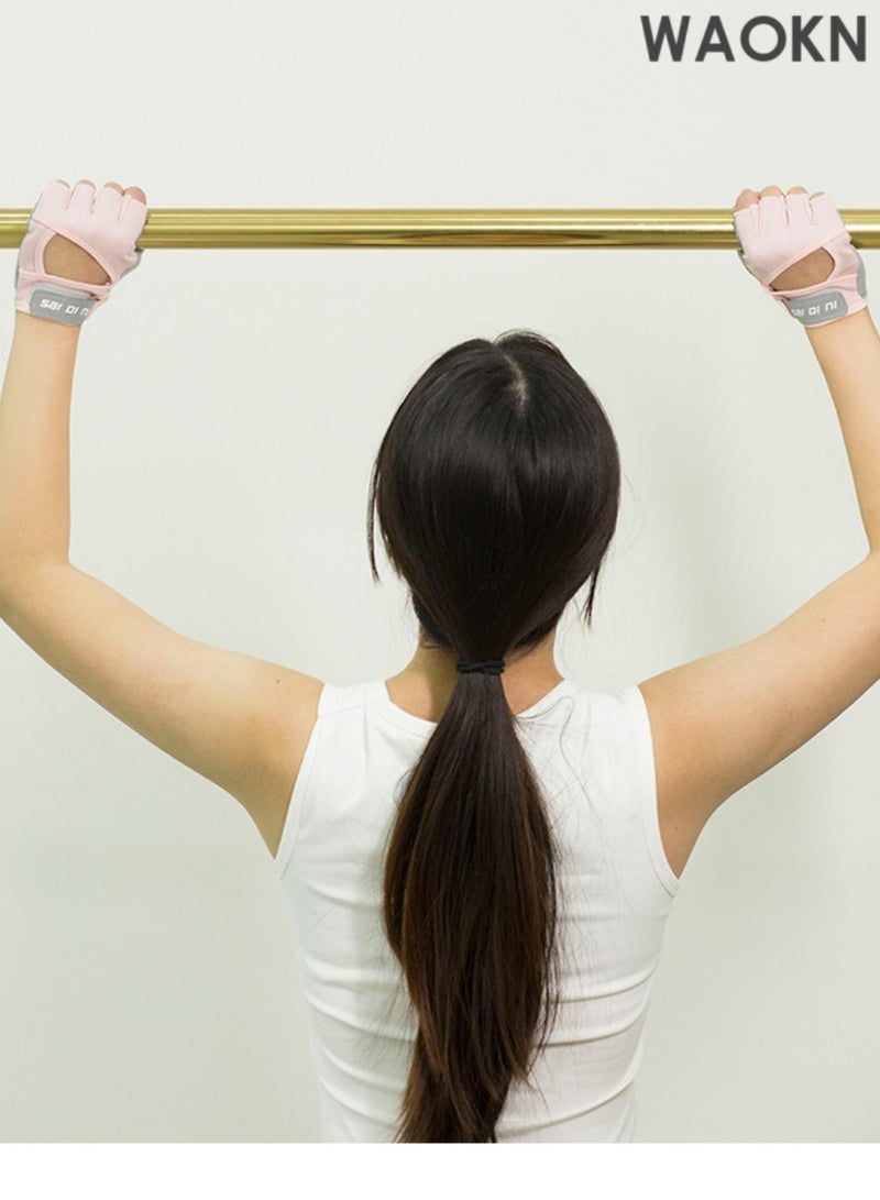 دبليو أيه أو كي أن قفازات يد رياضية مضادة للانزلاق ومقاومة للتآكل، قفازات تمرين مريحة وقفازات رياضية قابلة للتنفس لرفع الأثقال، قفازات تمرين نصف إصبع قابلة للتنفس لتدريب الأثقال، السحب، لياقة الصالة الرياضية، قفازات العمل المنزلي، قفازات ظهر منحني مفتوح، وردي متوسط - Image 2