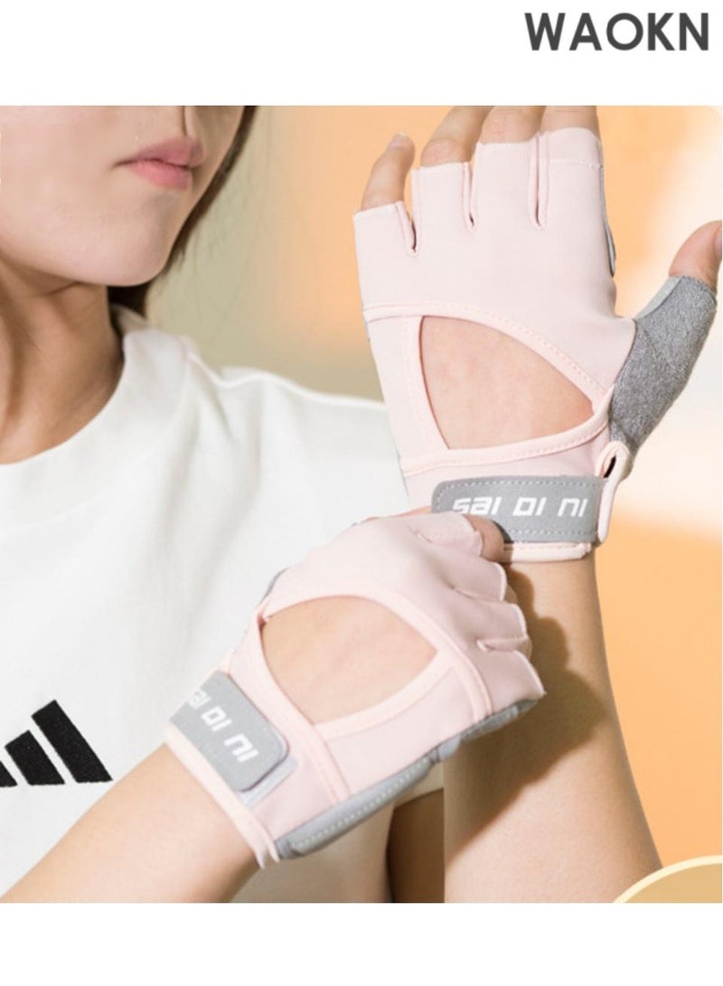 دبليو أيه أو كي أن قفازات يد رياضية مضادة للانزلاق ومقاومة للتآكل، قفازات تمرين مريحة وقفازات رياضية قابلة للتنفس لرفع الأثقال، قفازات تمرين نصف إصبع قابلة للتنفس لتدريب الأثقال، السحب، لياقة الصالة الرياضية، قفازات العمل المنزلي، قفازات ظهر منحني مفتوح، وردي متوسط - Image 5