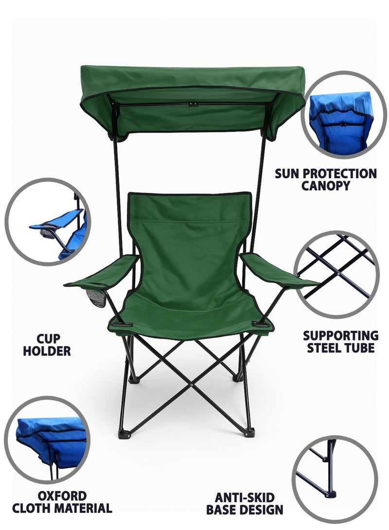 دي بلو كرسي قابل للطي مع مظلة ظل – إطار فولاذي متين، مقعد ومسند ظهر مبطنان من قماش أكسفورد، أرجل غير قابلة للانزلاق، مثالي للتخييم والشاطئ والحديقة والسفر - Image 4