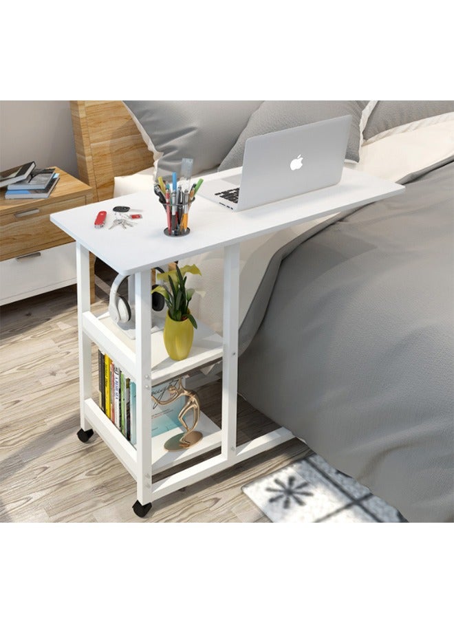 مكتب الكمبيوتر، مكتب اللعبة، مكتب المكتب المنزلي، مكتب الدراسة، طاولة جانبية الأريكة، مكتب مع رف التخزين، متنقل، مناسب للدراسة، غرفة المعيشة، غرفة النوم، 80 سم × 40 سم × 74 سم (أبيض) - Image 1