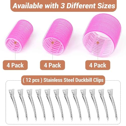 VIVIAN Self Grip Hair Rollers Curlers 24 Pcs Set with 12Pcs Heatless Hair Rollers 3 Sizes (4 Jumbo, 4 Large & 4 Medium) and 12 Pcs Hair Clips for Long Short Hair Volume - Image 2